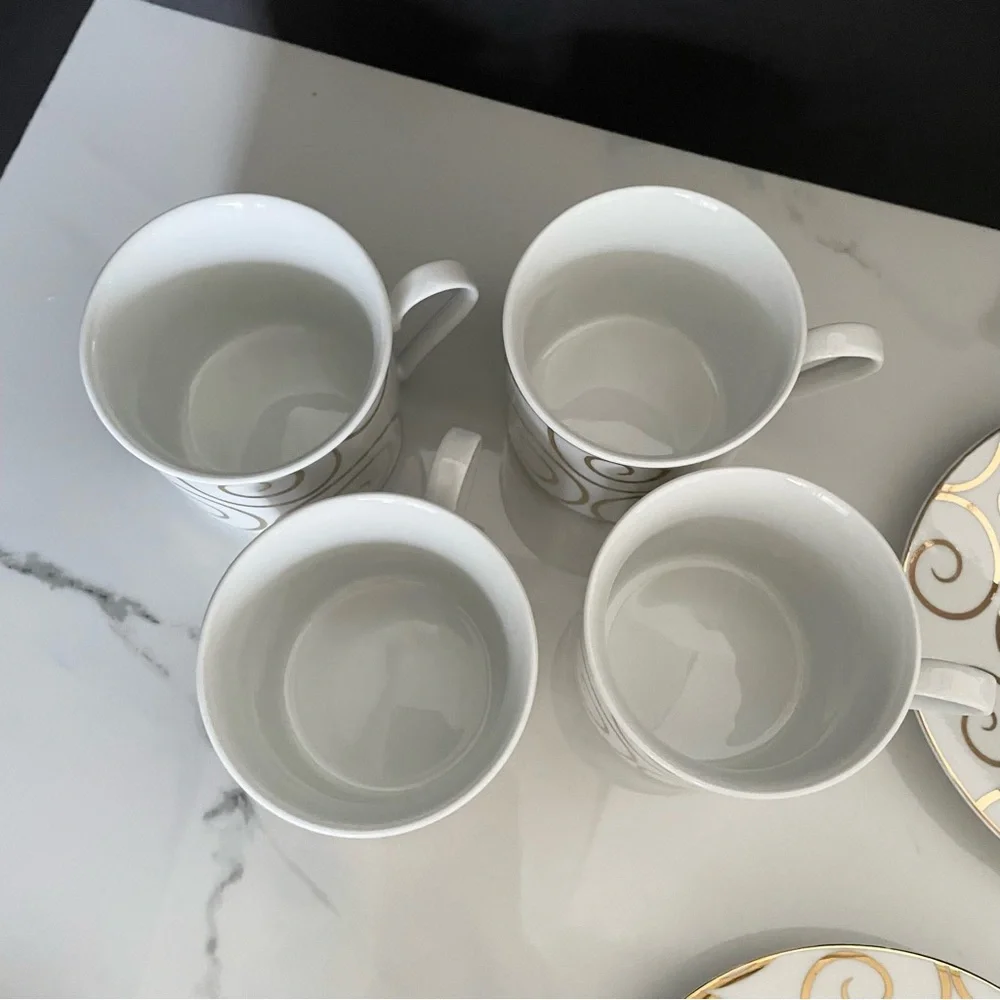 SET of 4 Gold Swirl Cup & Saucers by Pier 1